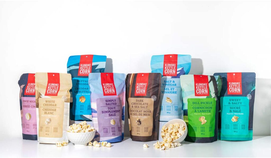 Klondike Kettle Corn packages in a row